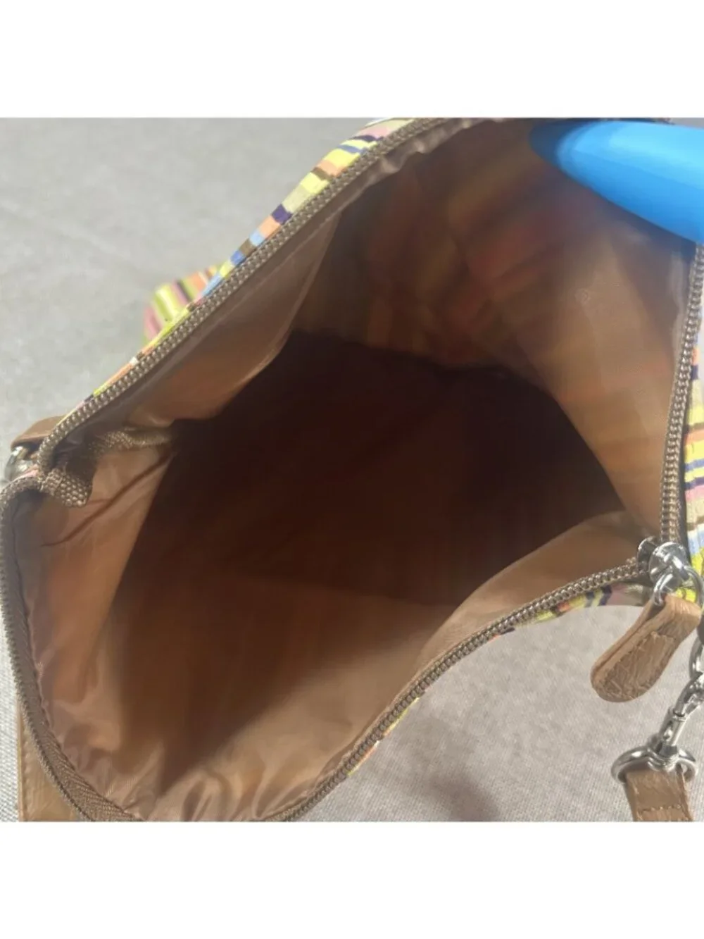 Longaberger Shoulder Bag Multicolor Brown, Green Blue Yellow Stripe Zip close